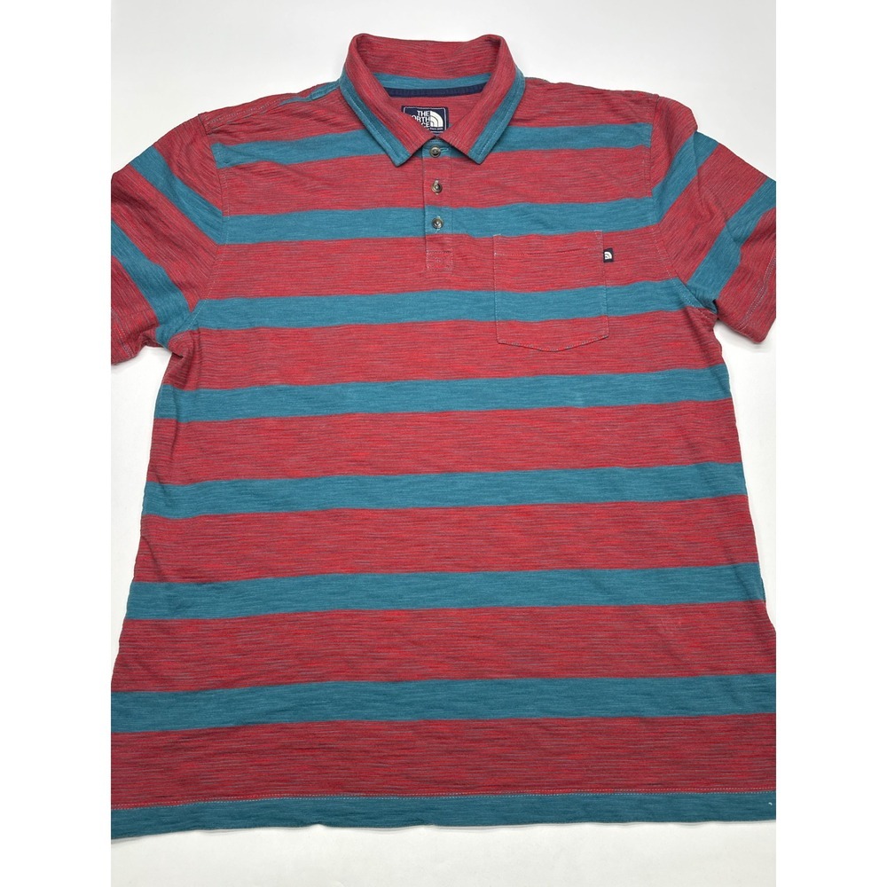 The North Face Polo Shirt Mens Large Striped Short Sleeve Casual Pocket Gorpcore